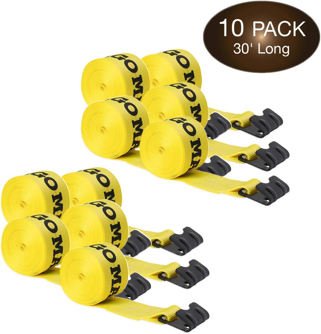 10 Winch Straps, 4 x30' Flatbed Trailer Tie Downs with Flat Hooks M361
