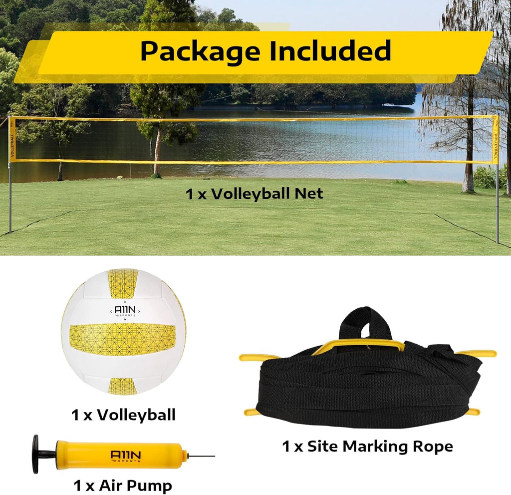 Outdoor Volleyball Set with Anti-Sag Net, Volleyball, Air Pump, Boundary Markers, and Carrying Bag O930