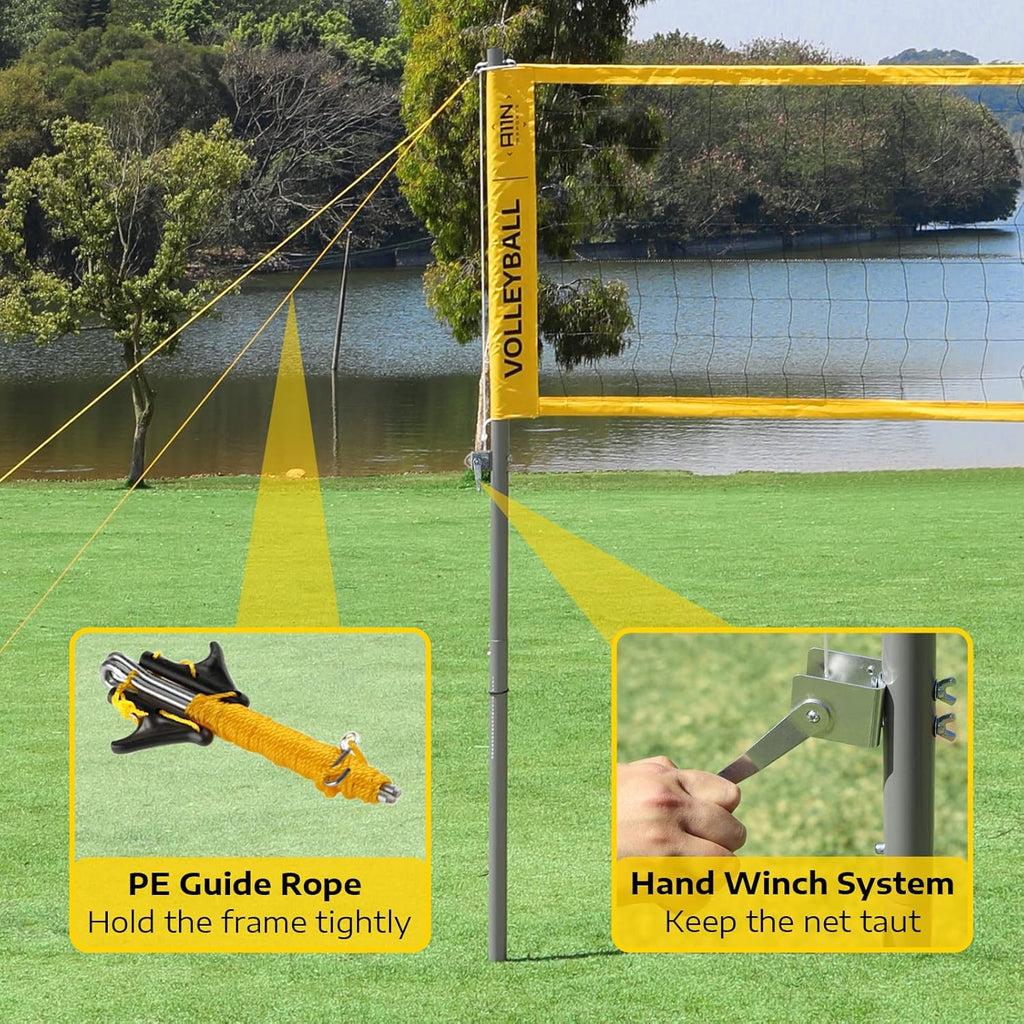 Outdoor Volleyball Set with Anti-Sag Net, Volleyball, Air Pump, Boundary Markers, and Carrying Bag O930