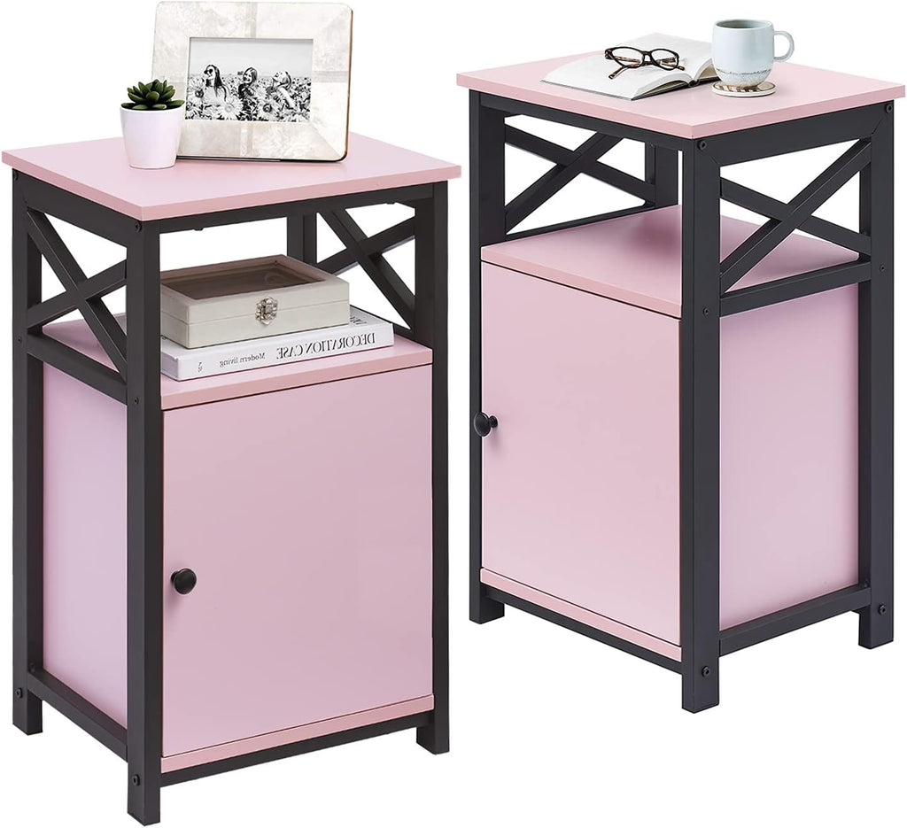 White Set of 2 Night Stand Side Table with Storage Cabinet M79132