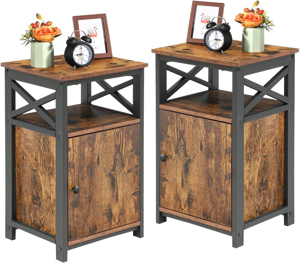 White Set of 2 Night Stand Side Table with Storage Cabinet M79132