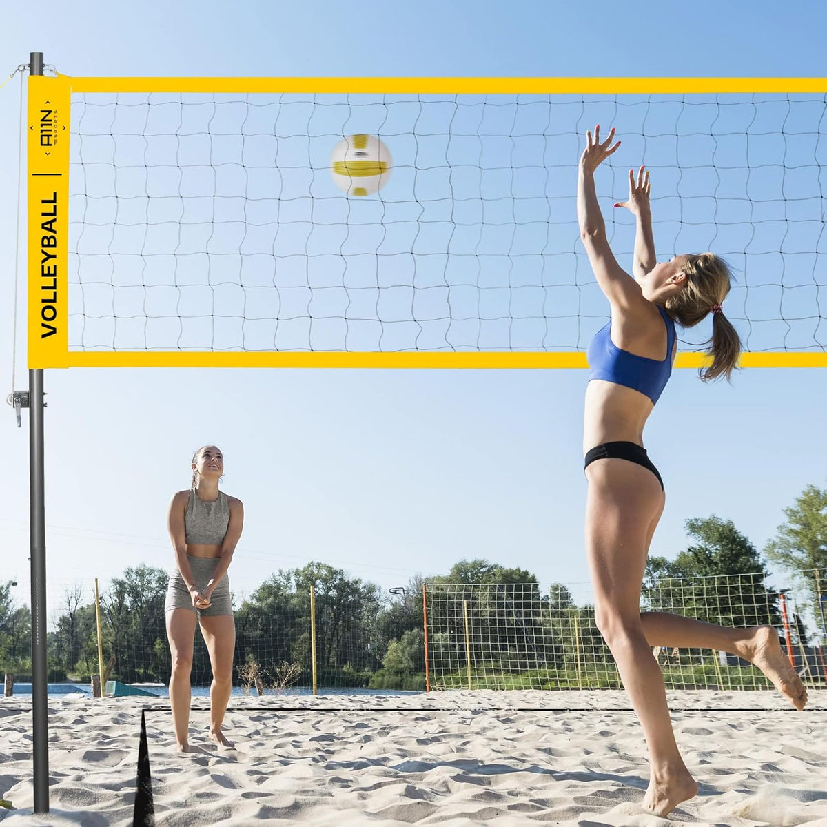 Outdoor Volleyball Set with Anti-Sag Net, Volleyball, Air Pump, Boundary Markers, and Carrying Bag O930