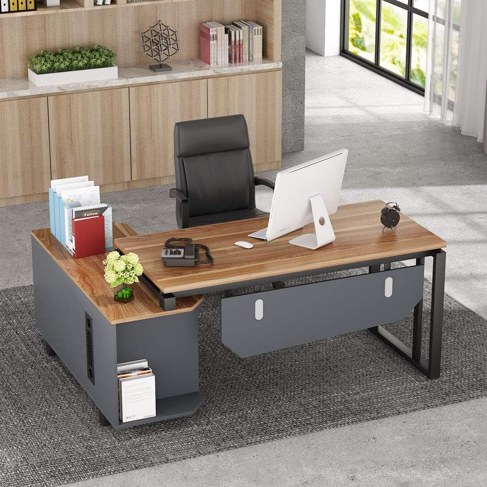 55 Inch L-Shaped Desk with File Cabinet K765
