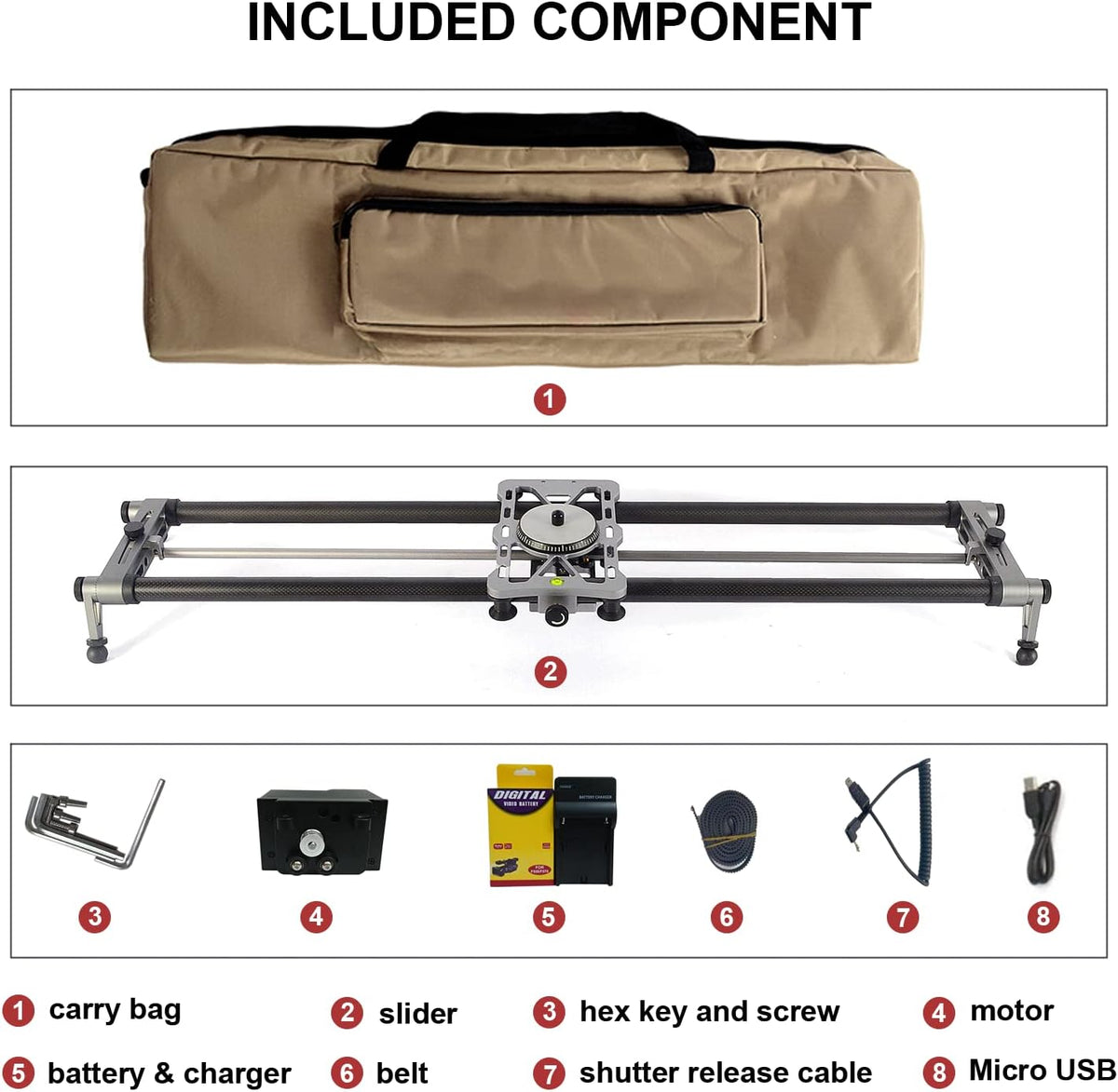 Motorized Camera Slider with App Control, 48'' Carbon Fiber Rail R836420