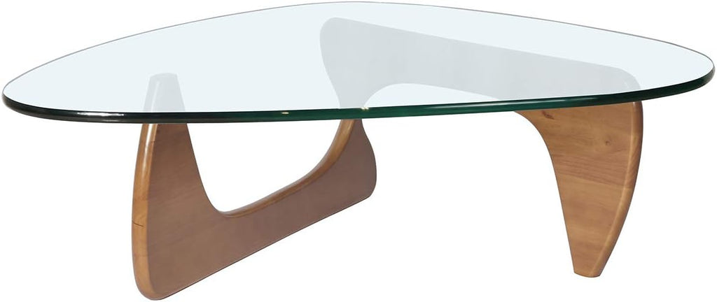 Triangle Glass Coffee Table with Solid Wood Base J6321