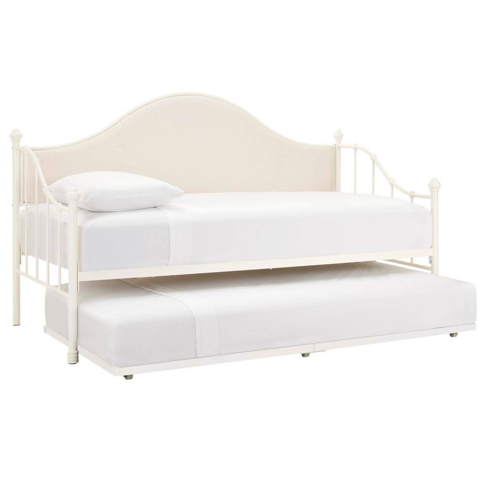 Ivory Metal Upholstered Twin Daybed with Trundle V83569