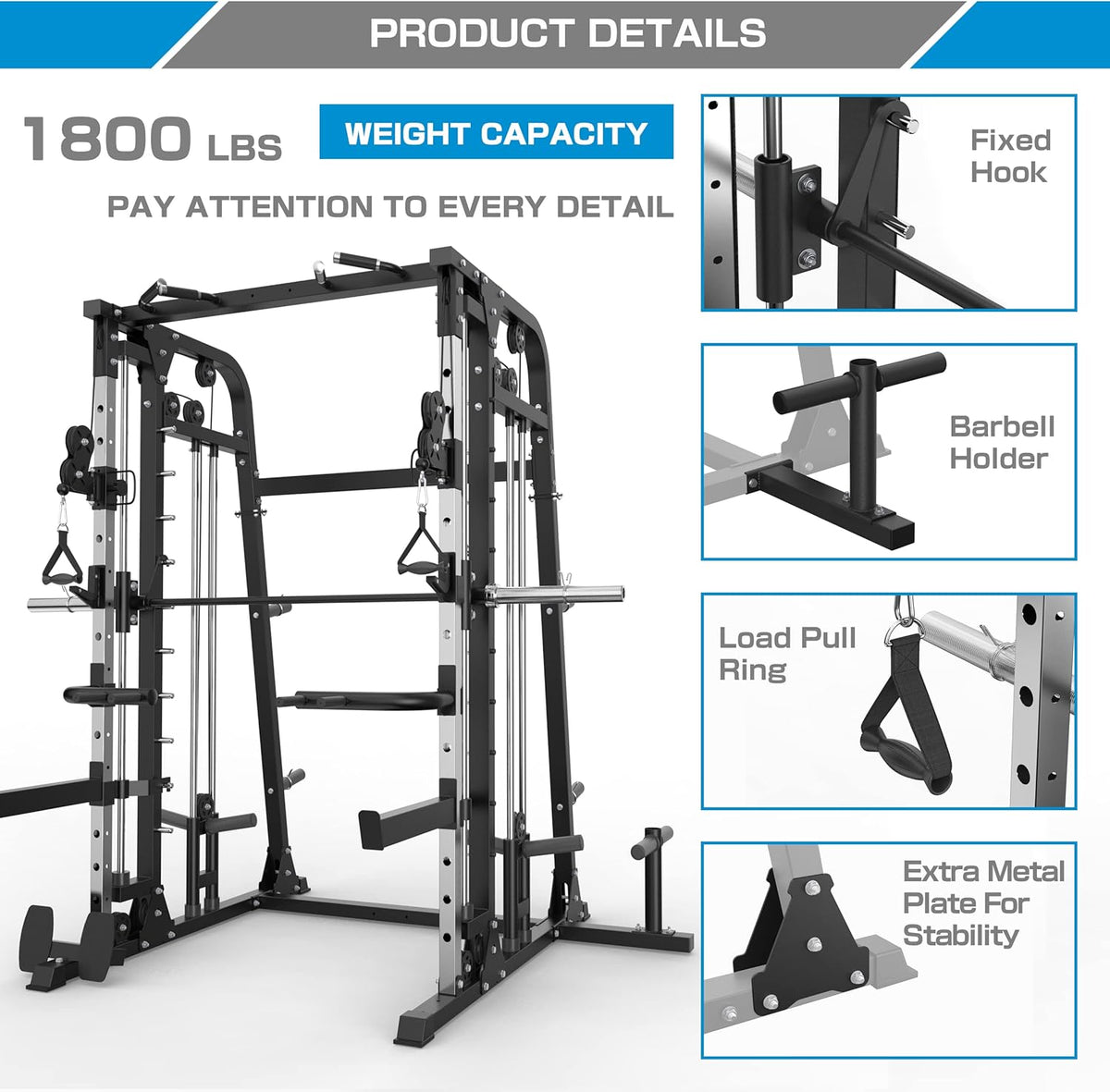 Smith Machine Power Cage with Weight Bar and LAT Pull-Down Systems W176