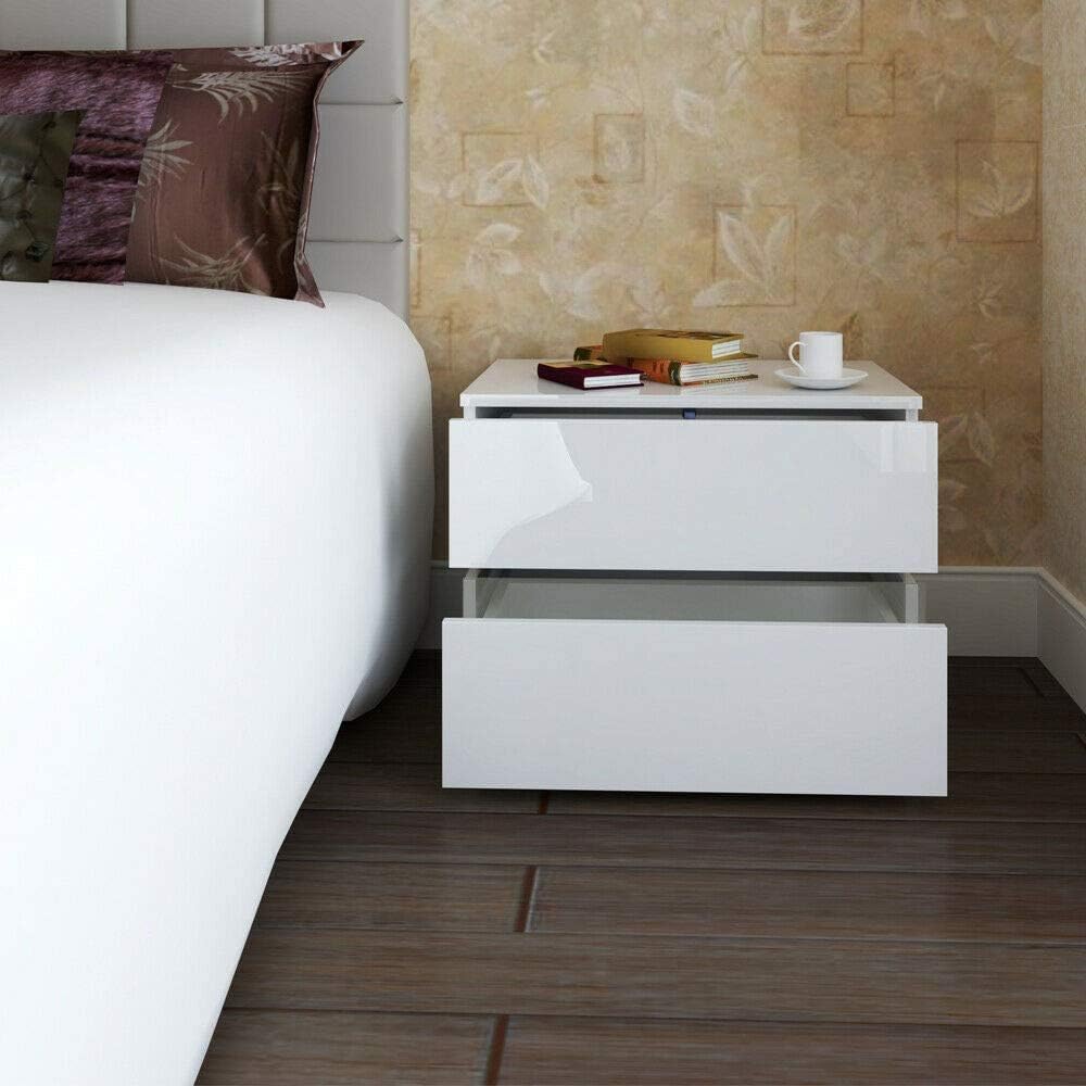 White 2 Drawer High Gloss Nightstand N594956