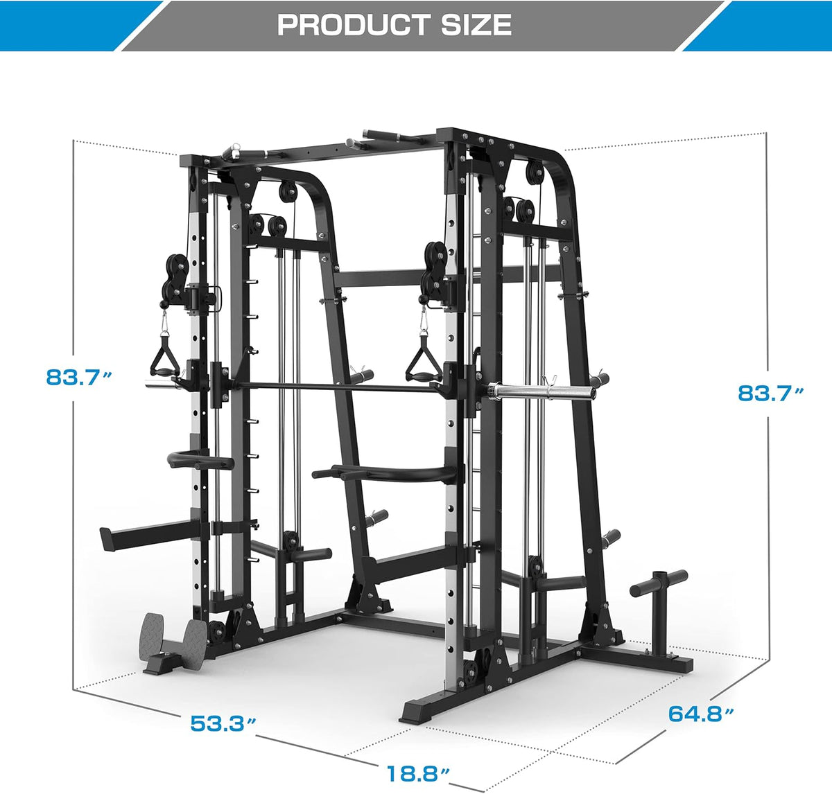 Smith Machine Power Cage with Weight Bar and LAT Pull-Down Systems W176