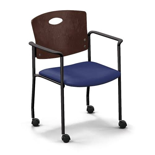 Standard Chair with Arms and Casters Cherry Wood Back Taupe Vinyl Seat Black Frame G500882