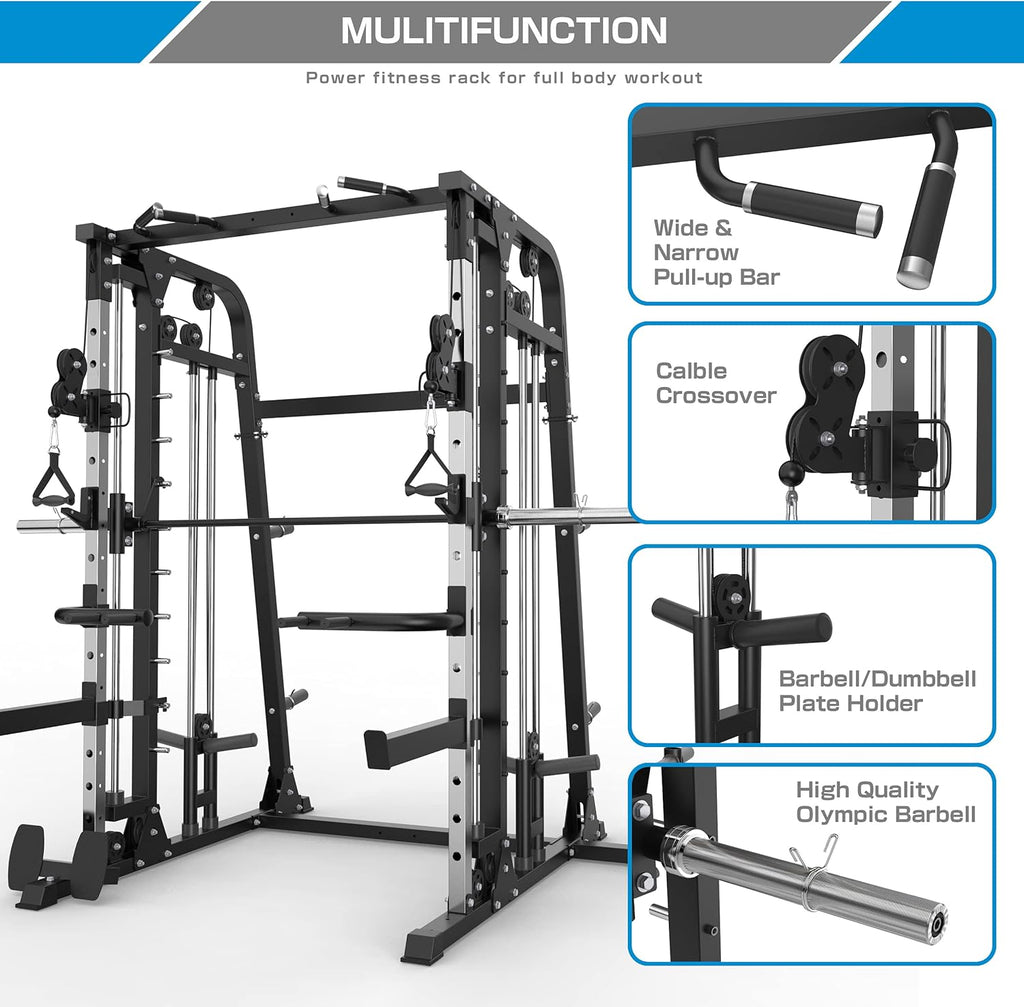 Smith Machine Power Cage with Weight Bar and LAT Pull-Down Systems W176