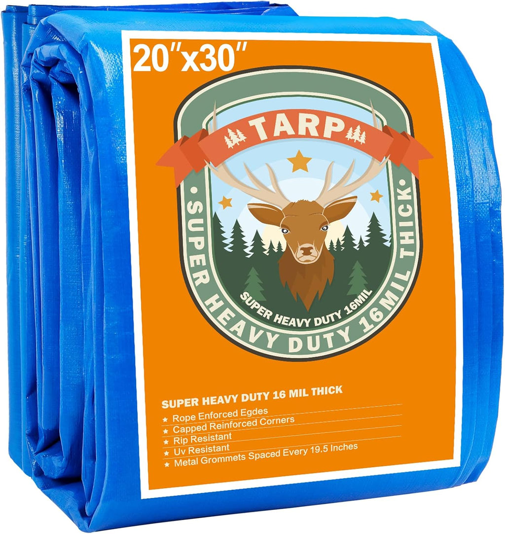 Blue 20x30 Heavy Duty Waterproof Poly Tarp with Metal Grommets I67862