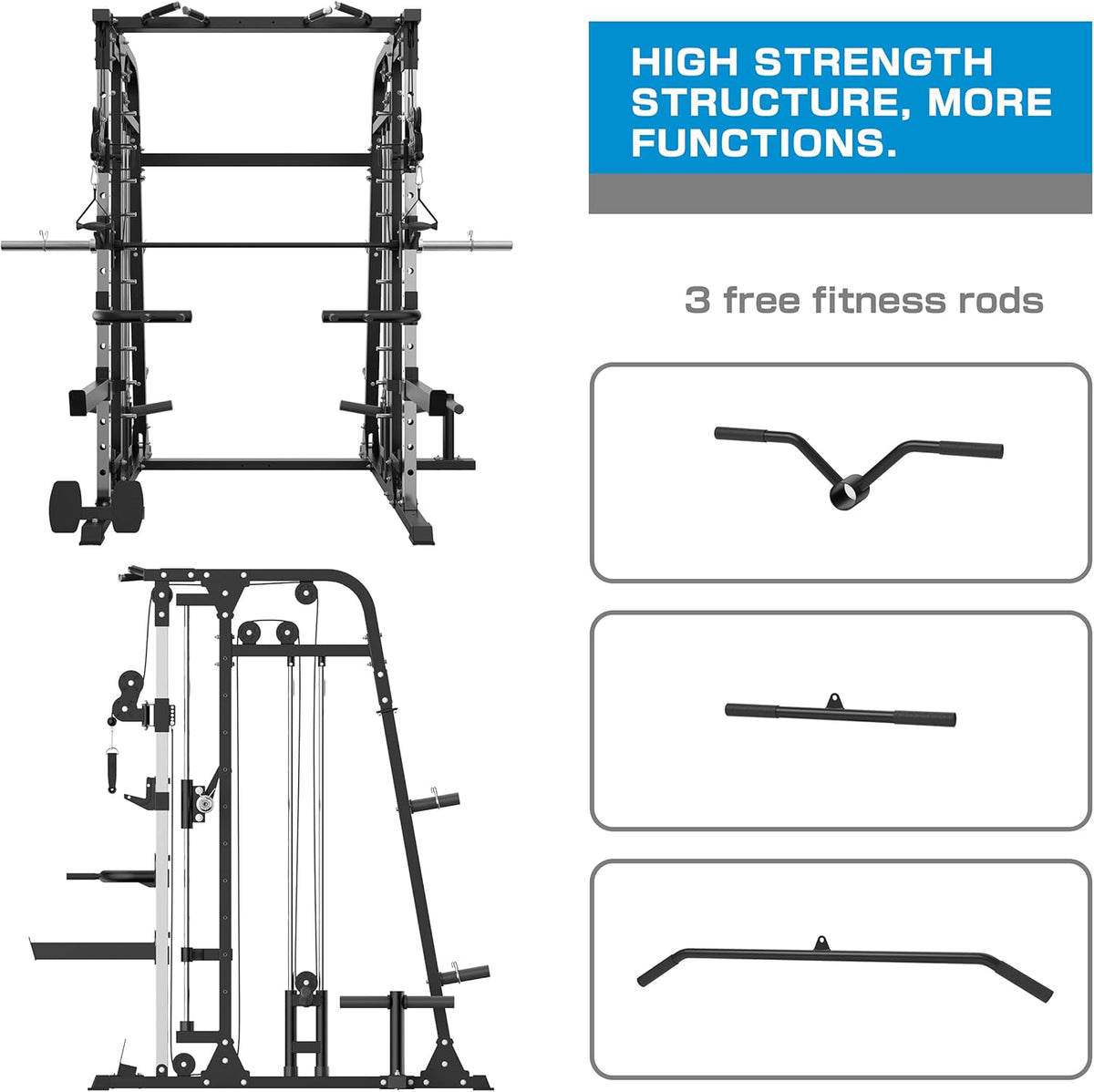 Smith Machine Power Cage with Weight Bar and LAT Pull-Down Systems W176
