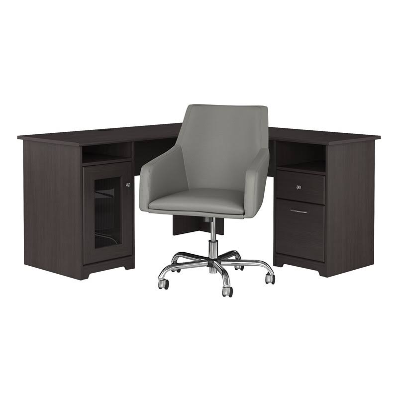 Heather Gray L Shaped Desk & Chair Set E364