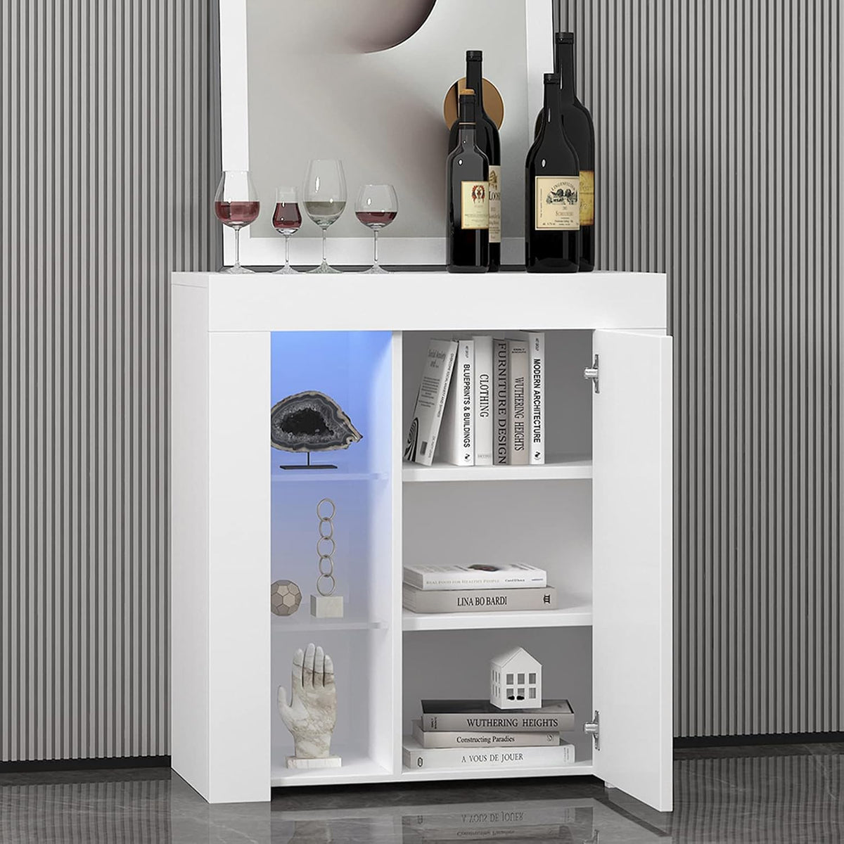 Black High Gloss Sideboard Buffet with Storage Cabinet & LED Lights K228898