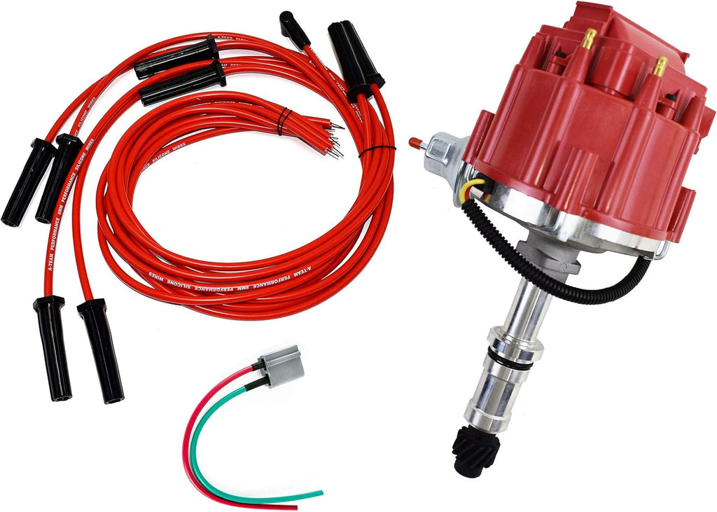 HEI Distributor, 8.0mm Spark Plug Wires, and Battery-Pigtail Harness Kit Y33007