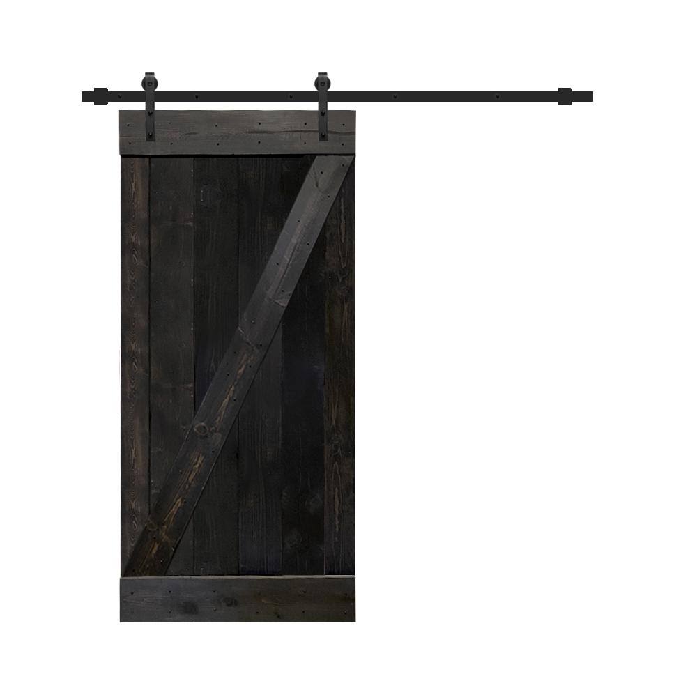 30 in. x 84 in. Charcoal Black Knotty Pine Wood Interior Sliding Barn Door O3019