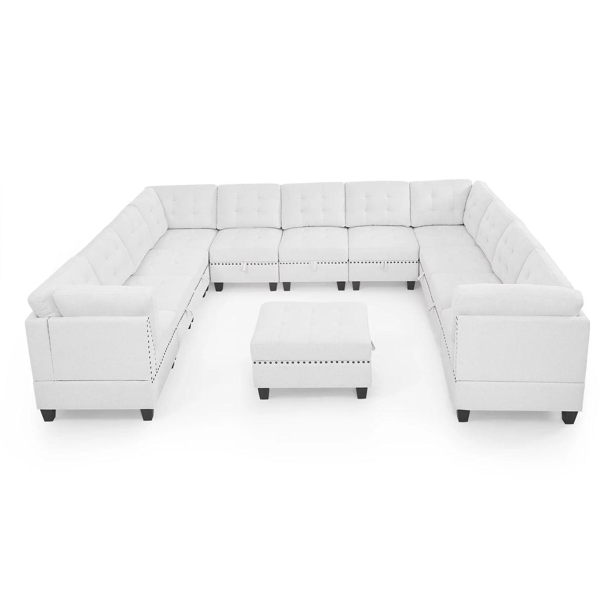 U Shape Modular Sectional Sofa with Seven Single Chair, Four Corner and One Ottoman, Ivory R8301