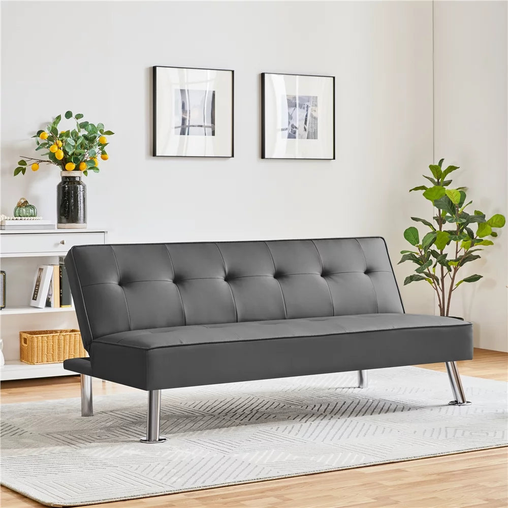 Gray Faux Leather Convertible Futon Sofa Bed K808758