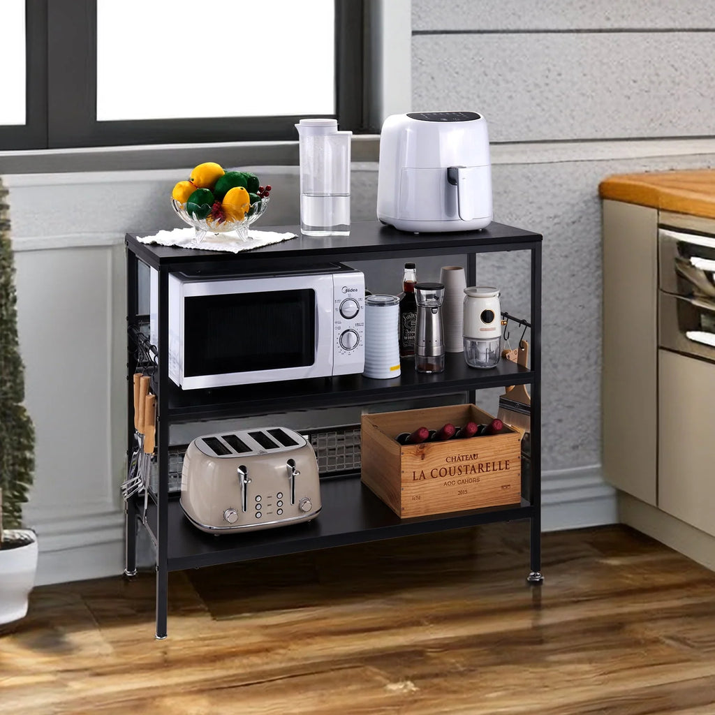 Rolling Kitchen Storage Cart with 3-Tier Shelves and 10 Hooks M379467