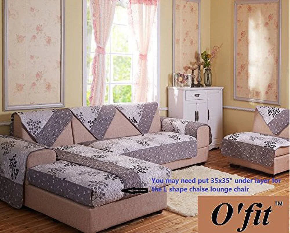 Chenille Quilted Sectional Sofa Slipcover 1pc 35x94" Grey G2894