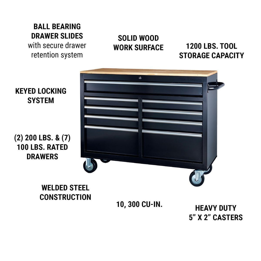 Black 9-Drawer Mobile Storage Cabinet with Solid Wood Top L776547