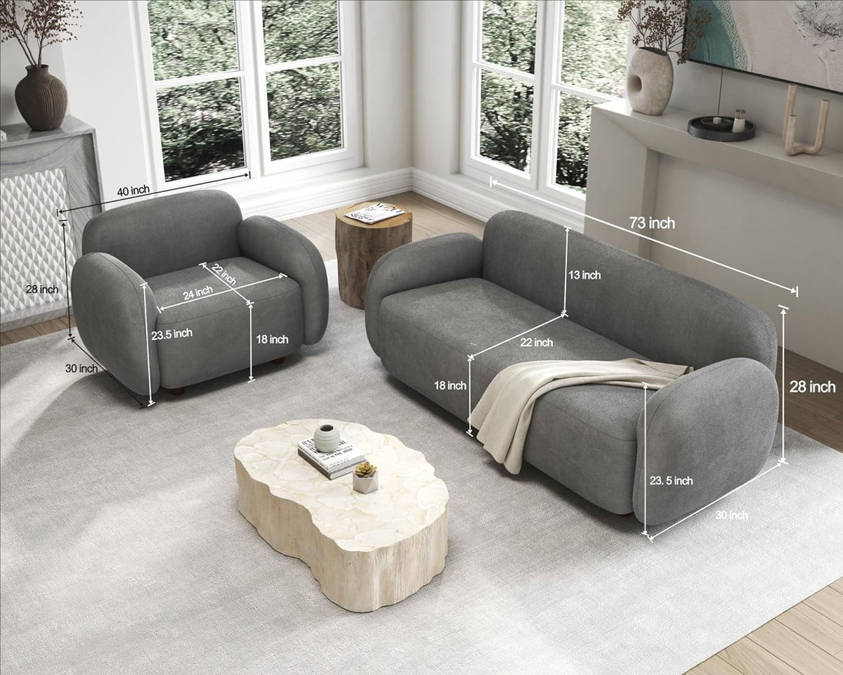 Boucle Sofa 3 Piece Set Grey T31713