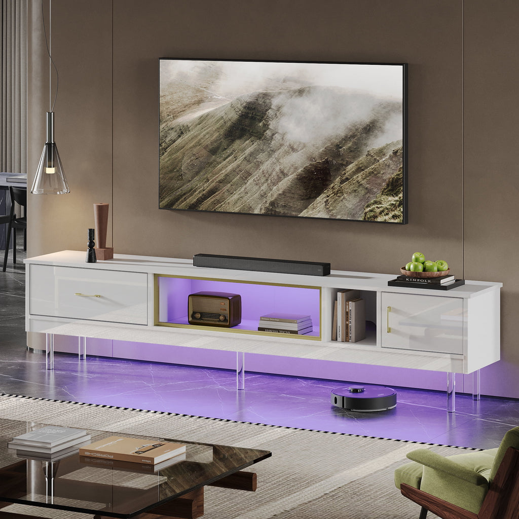 Black TV Stand with LED Lights and Drawer Y410589