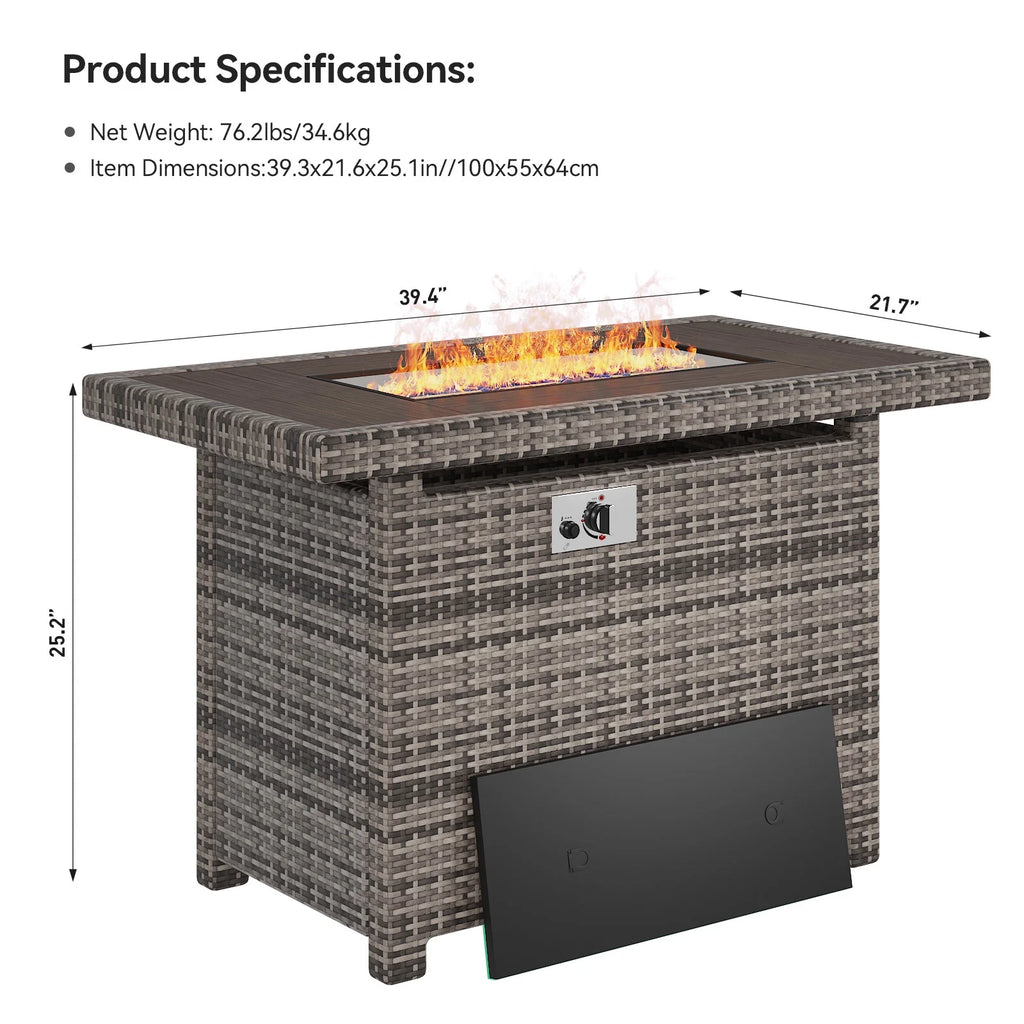 40'' 50,000 BTU Propane Gas Fire Pit Table with Cover C21255