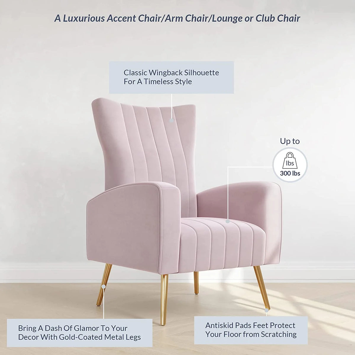 Pink Velvet Upholstered Accent Chair with Metal Legs E68911