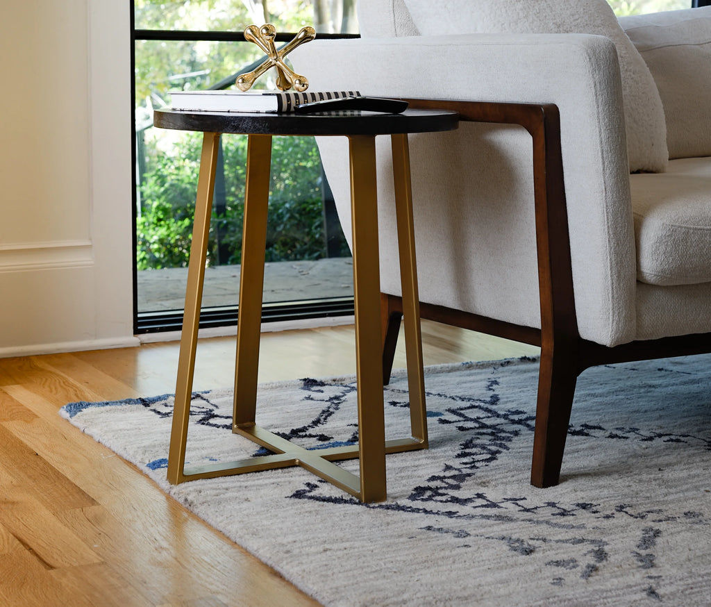 Black Wood Round Side Table D379806