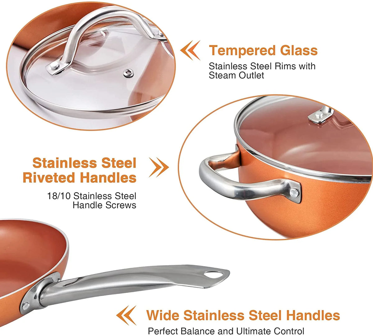 Nonstick Copper 5 Piece Aluminum Cookware Set C7898