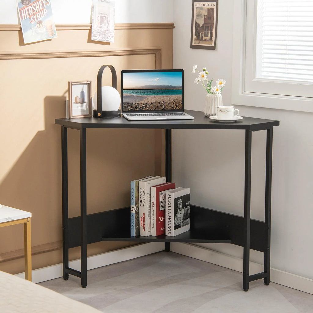 Black Corner Desk with Power Outlet T264