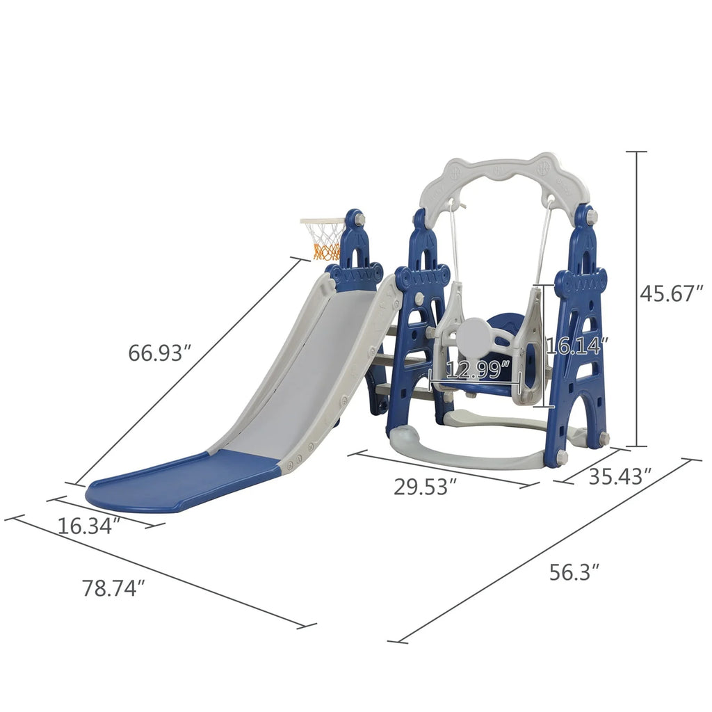 3 in 1 Kids Slide and Swing Set with Basketball Hoops S102222