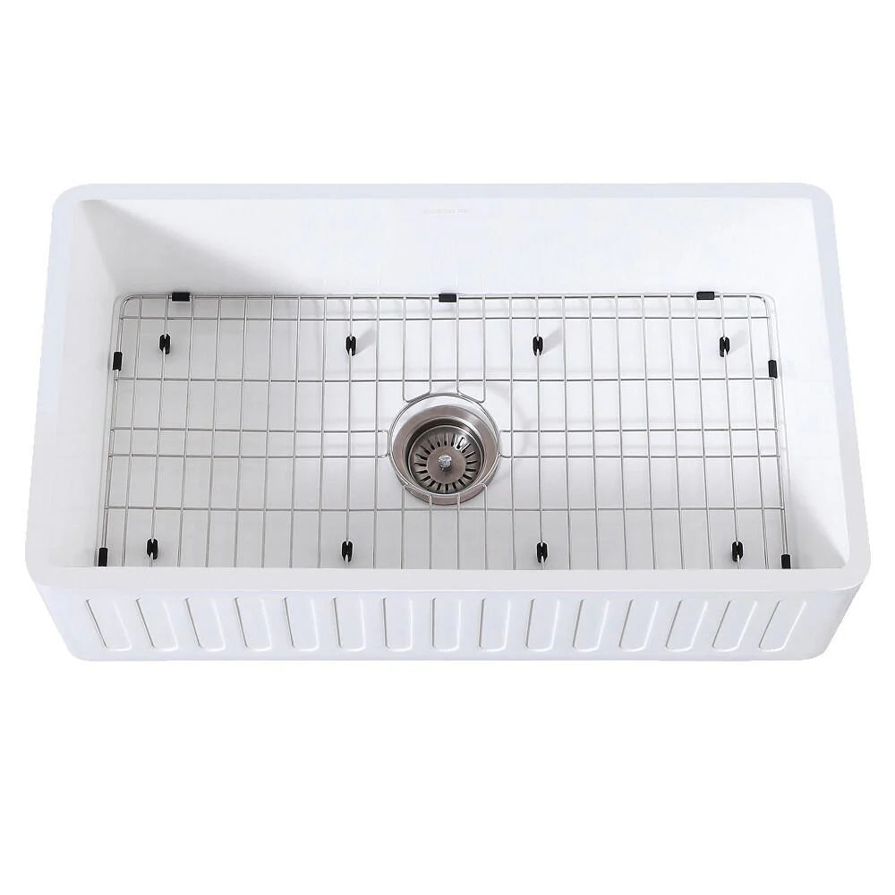 33 In. Farmhouse Kitchen Sink with Strainer and Grid S582