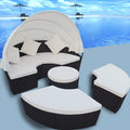 Patio Lounge Bed with Canopy Poly Rattan Black U3907