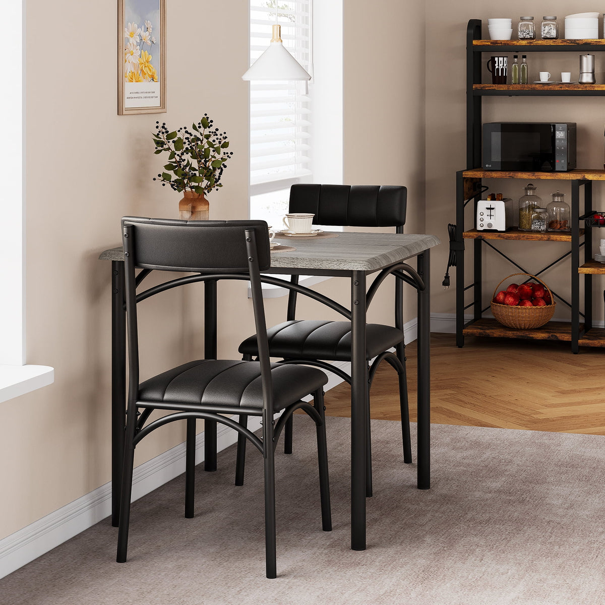 3 Piece Square Dining Table Set with 2 Upholstered Chairs M556