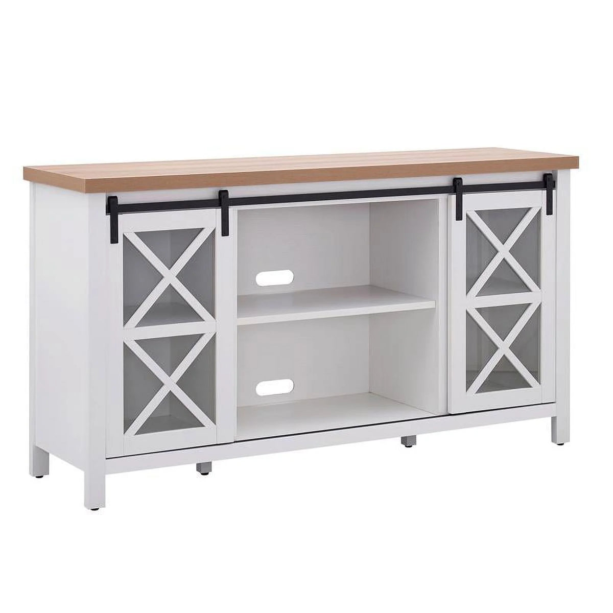 Mid-Century Wood 58" White and Golden Oak TV Stand X988