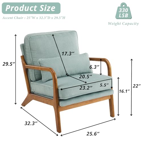 Teal Corduroy Upholstered Accent Chair with Pillow K7197