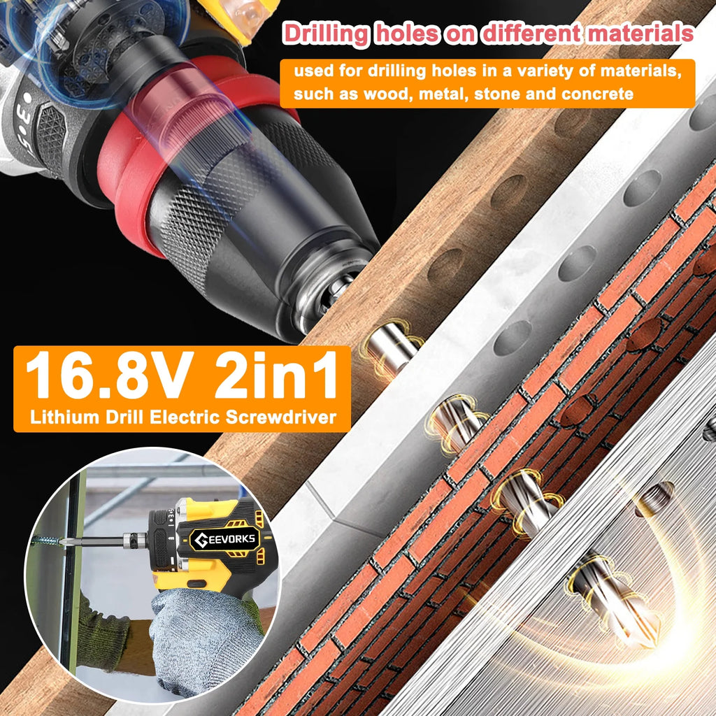 Electric Screwdriver 45Nm Torque 16.8V 2in1 Drill V8653