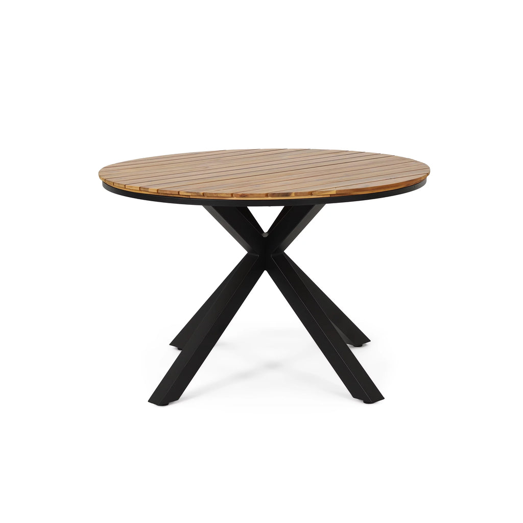 Black and Teak 5 Piece Mesh and Acacia Wood Dining Set E9996