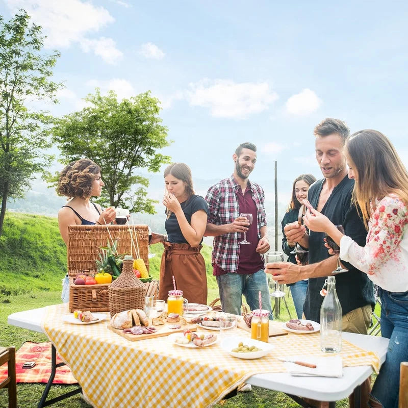 6FT Folding Picnic Table Portable Plastic with Carrying Handle Q7474