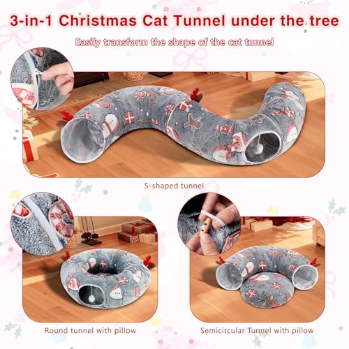 Grey Fluffy Plush Cat Tunnel Bed W396796
