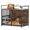 Large Dog Crate with Adjustable Raised Feeder and 2 Stainless Steel Bowls J518