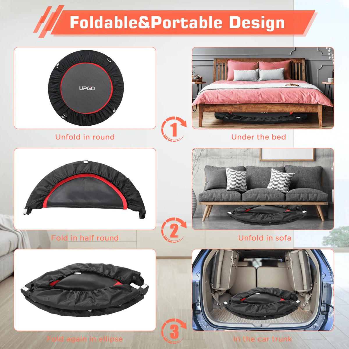 40 Foldable Fitness Trampoline with Adjustable Foam Handle K621
