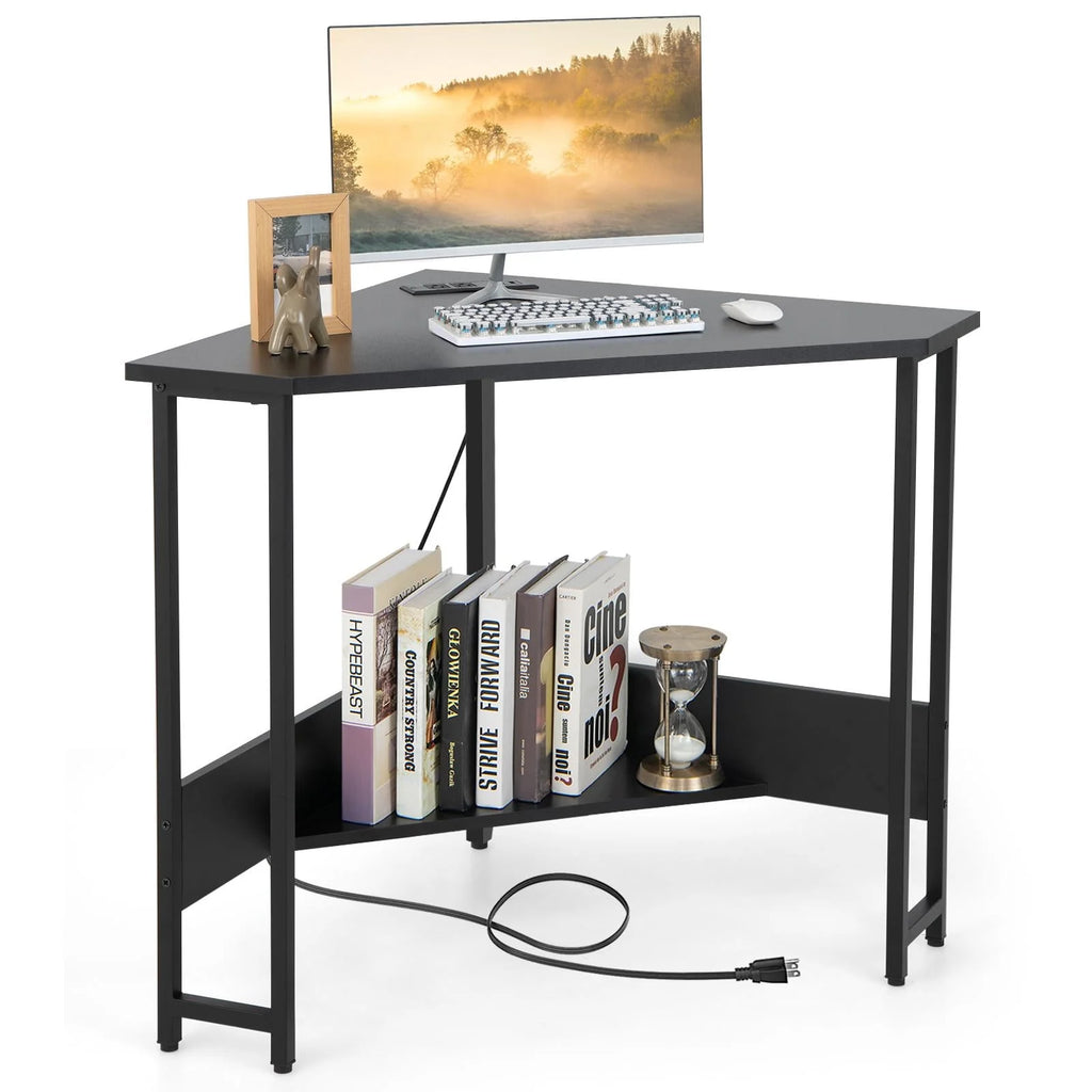 Black Corner Desk with Power Outlet T264