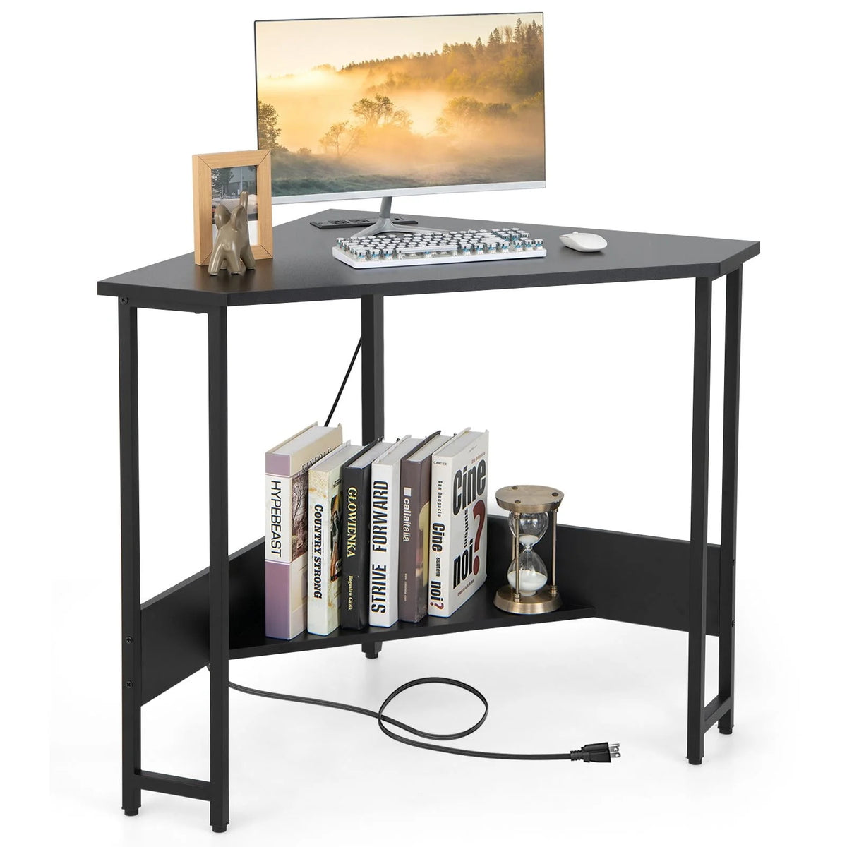Black Corner Desk with Power Outlet T264