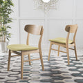 Set of 2 Natural Oak Green Fabric Dining Chair L66989
