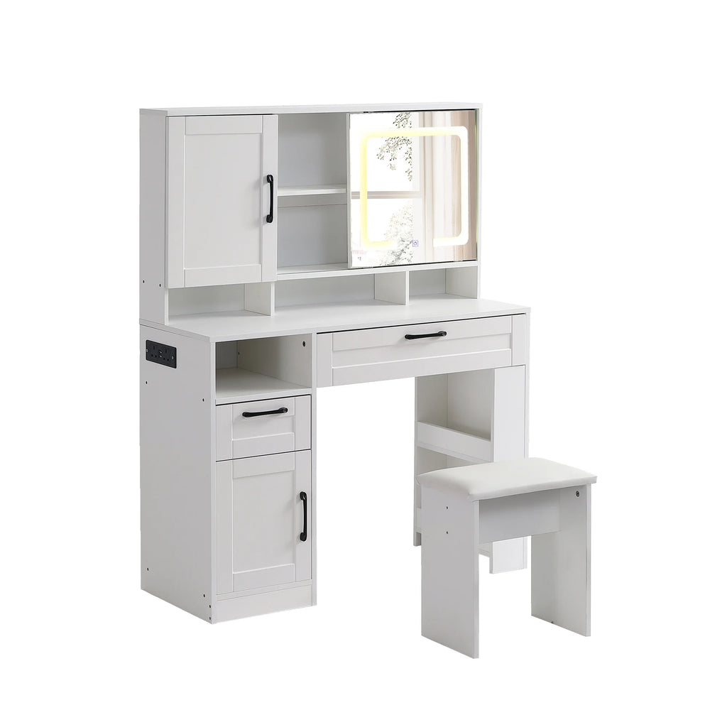 White Vanity Table with Lighted Mirror and Stool Y399362