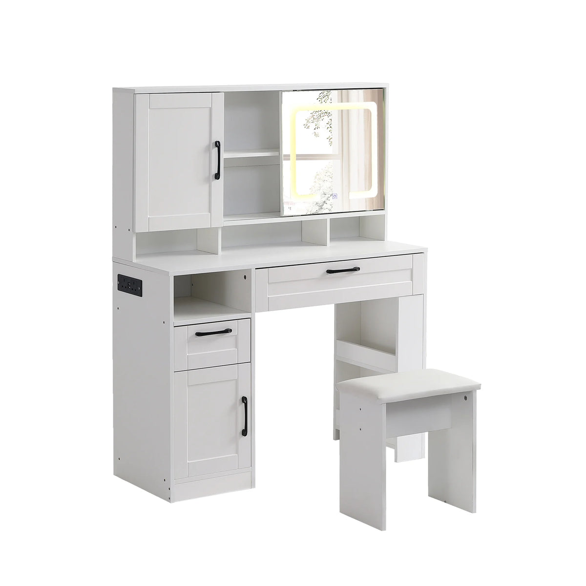 White Vanity Table with Lighted Mirror and Stool Y399362